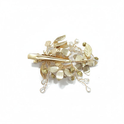 Clip pinza Dorado para el Pelo con Flores y Perlas