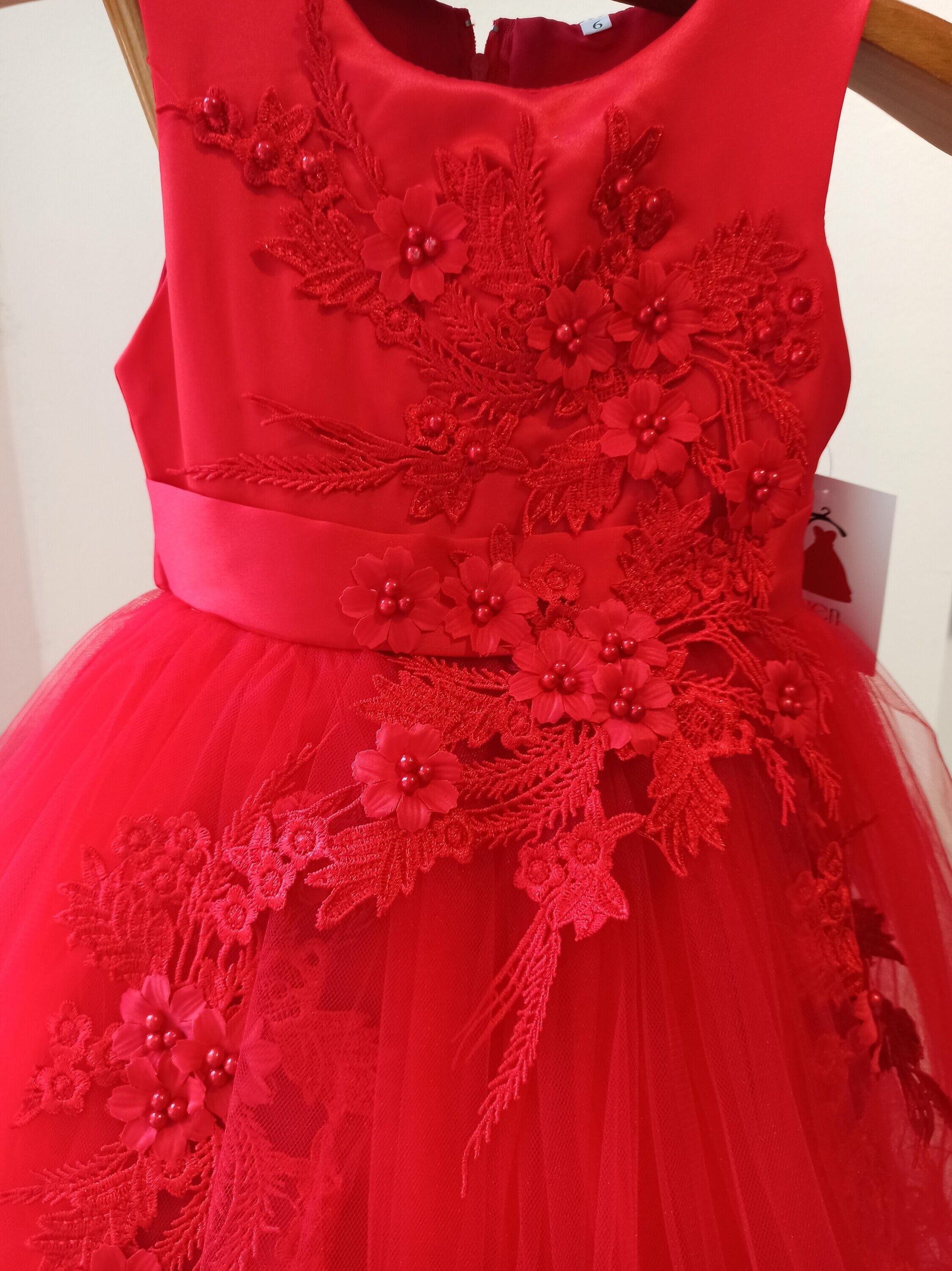 Vestido Fiesta para Niña Rojo Falda Tul