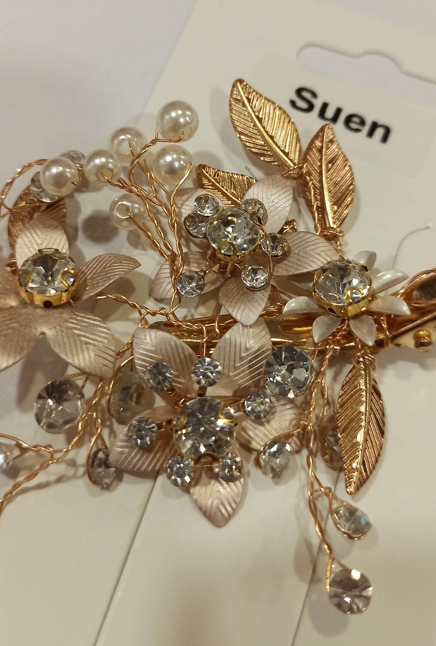Clip pinza Dorado para el Pelo con Flores y Perlas