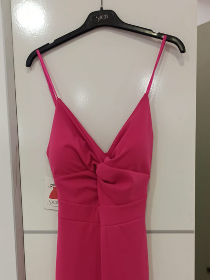 Mono de fiesta Fresno con Aberturas Laterales fucsia-Vista escote