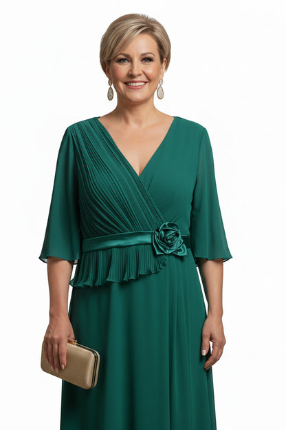 escote vestido de fiesta largo con manga para invitada verde