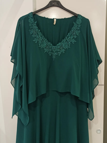 vestido para madrina corto talla grande verde con encaje en el escote-Vista escote