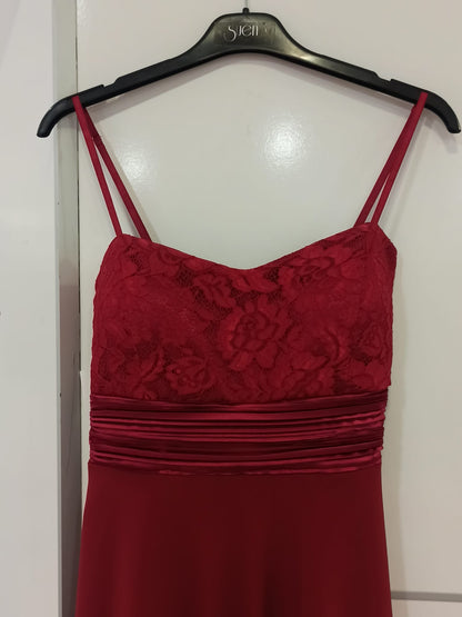 escote Vestido de Fiesta Corto Bunbury con Top con Encaje y Falda de Vuelo granate para invitada