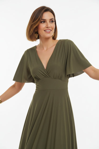 Vestido de Fiesta Largo Memphis - Manga Corta Escote Pico