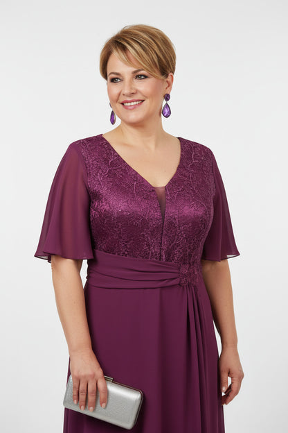 escote vestido de fiesta largo talla grande burganvilla con detalles de encaje y brillos