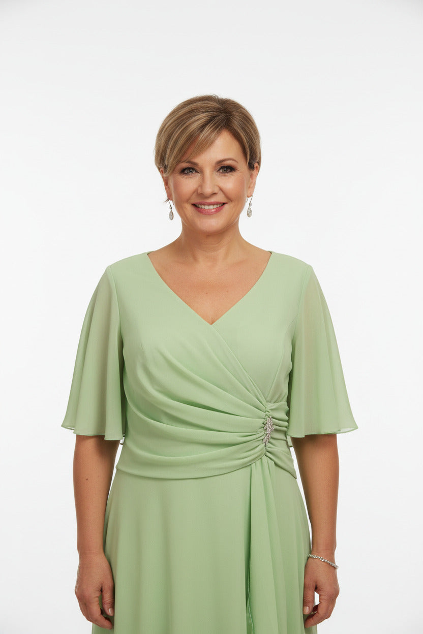 escote Vestido de fiesta largo Talla grande con broche Verde