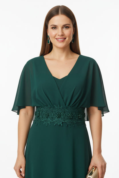 escote Vestido de Fiesta invitada boda largo Talla Grande Encaje en la Cintura verde