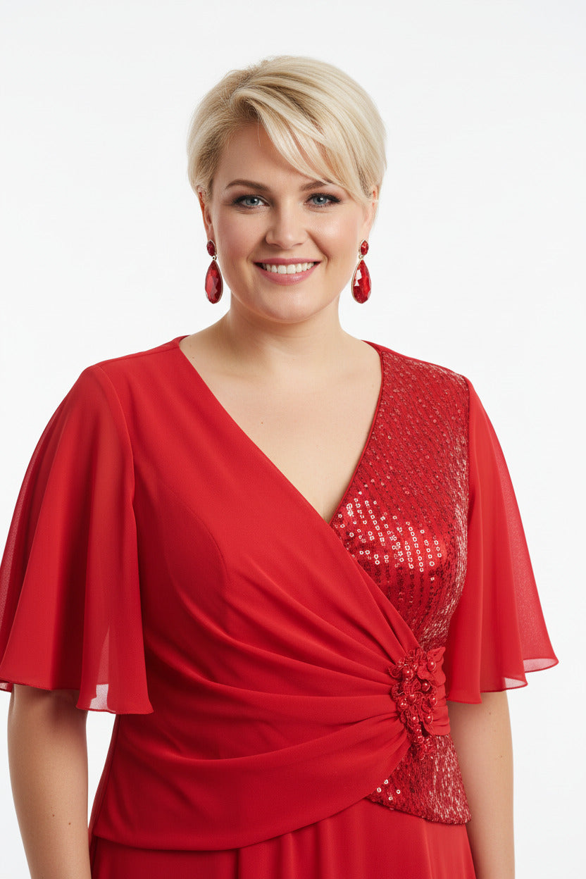 escote vestido para madrina largo rojo con detalle de brillos