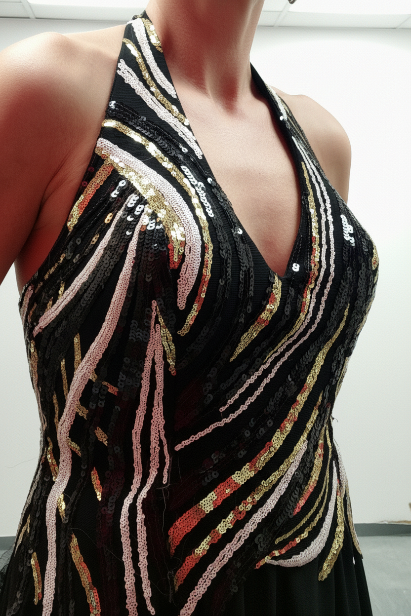 Escote Vestido de gala largo con lentejuelas y escote halter