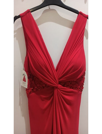 Escote Vestido de Fiesta Largo rojo - Escote en V con Pedrería en Cintura