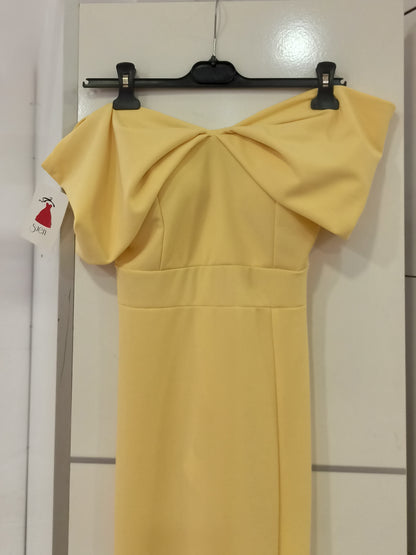 Escote Vestido de Fiesta Largo Elgin con Escote Bardot Sirena amarillo-Vista en percha
