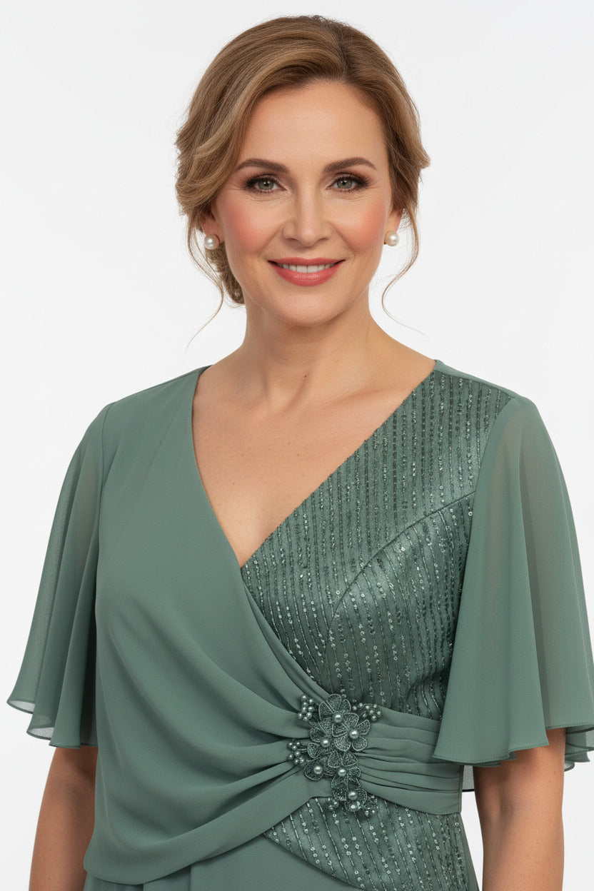 escote espalda vestido para madrina largo verde salvia con detalle de brillos