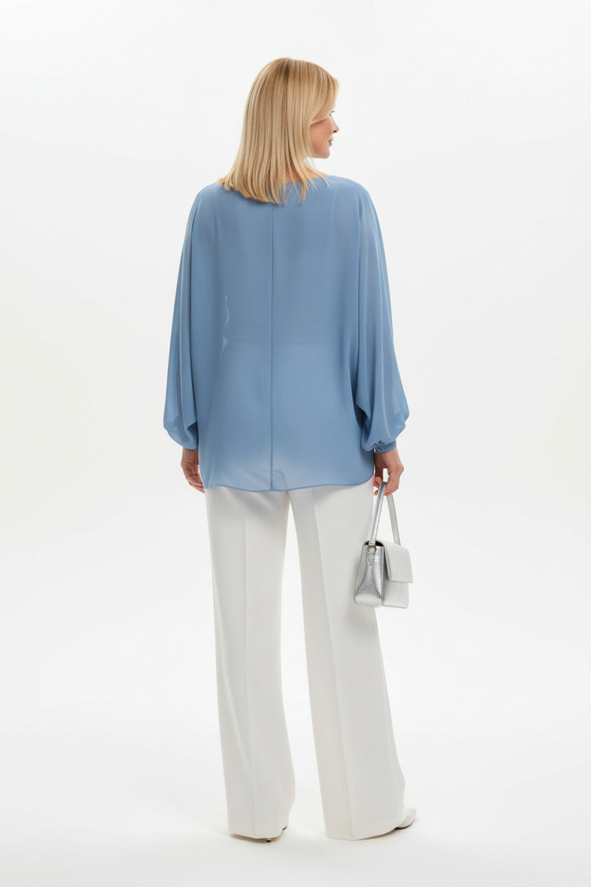 espalda Blusa de Fiesta con Manga Abullonada y Collar