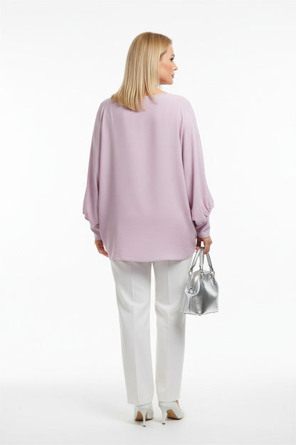 espalda Blusa de Fiesta con Manga Abullonada y Collar lila