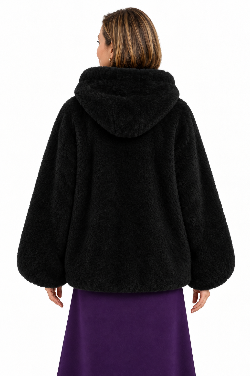 espalada chaqueta negra de pelo con capucha