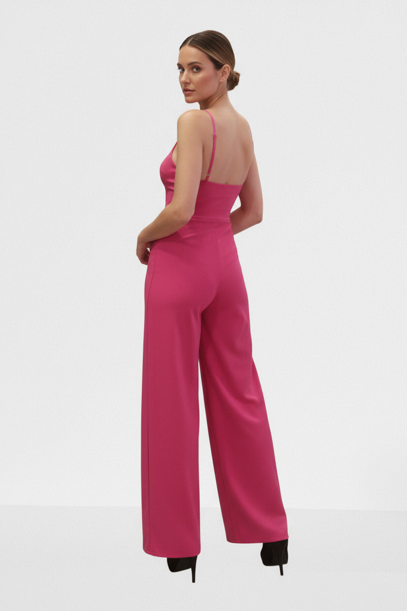 Mono de fiesta Fresno con Aberturas Laterales fucsia-Vista espalda