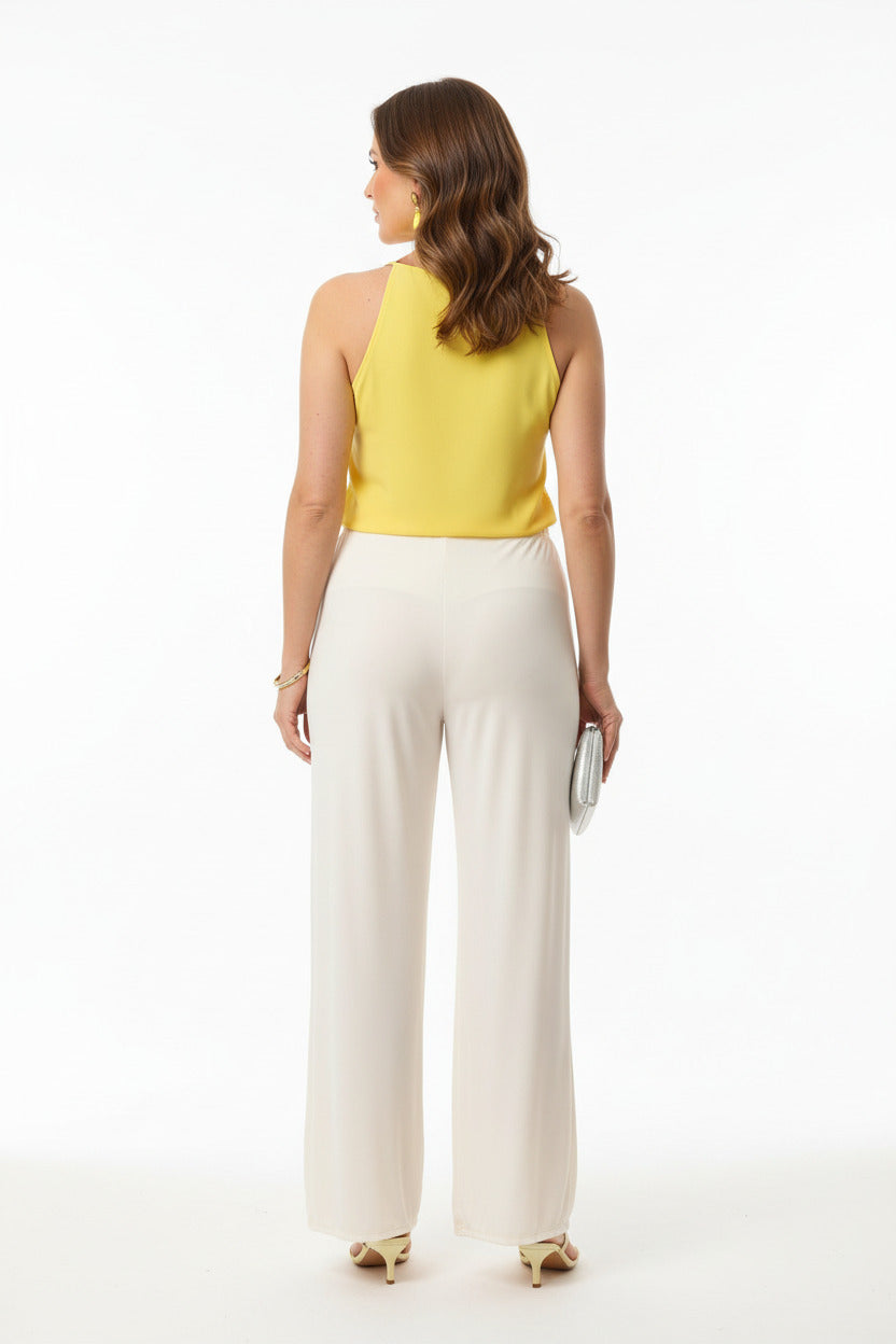 espalda Pantalón de licra elegante ancho color crema