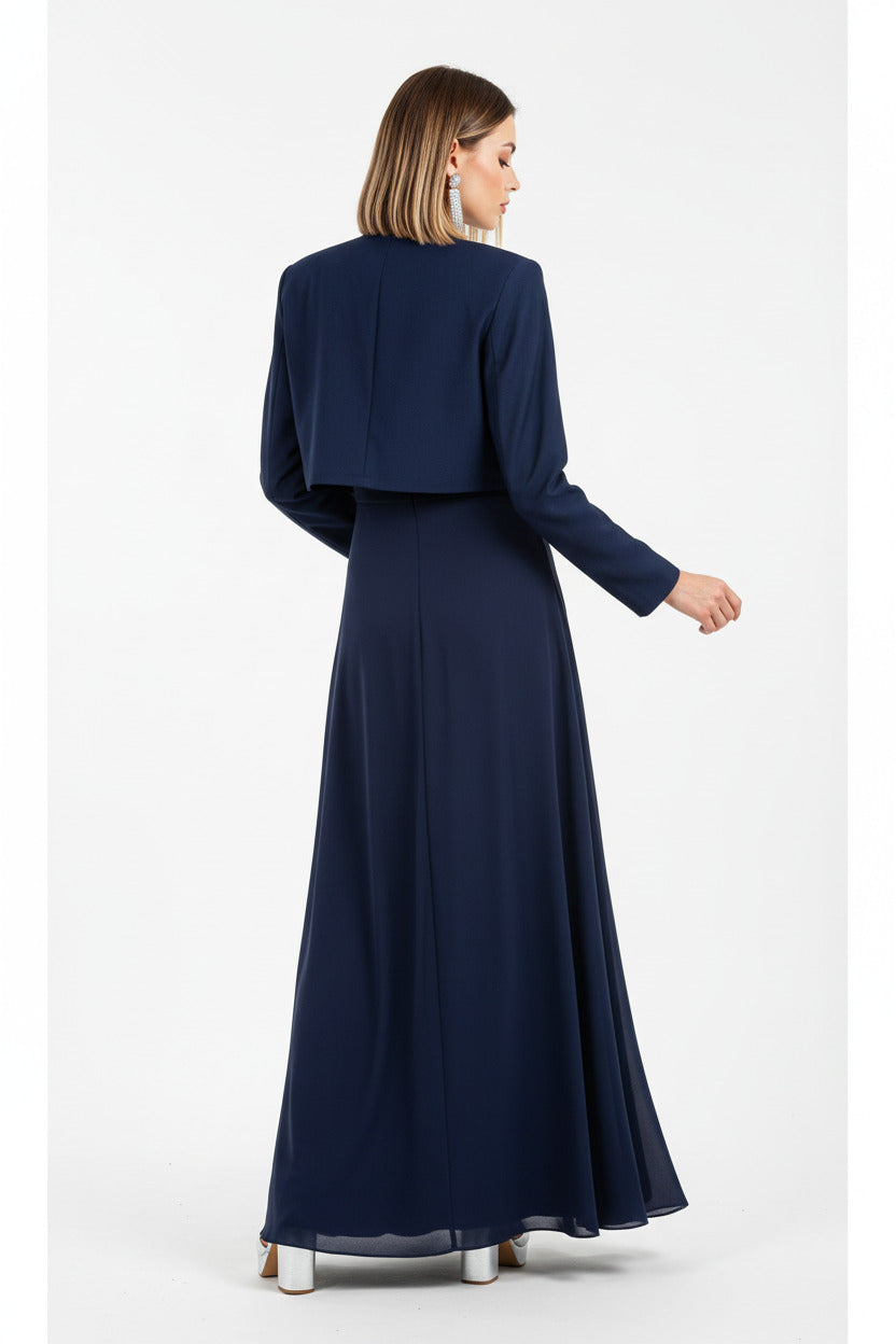 espalda torera de fiesta satinada para vestidos marino