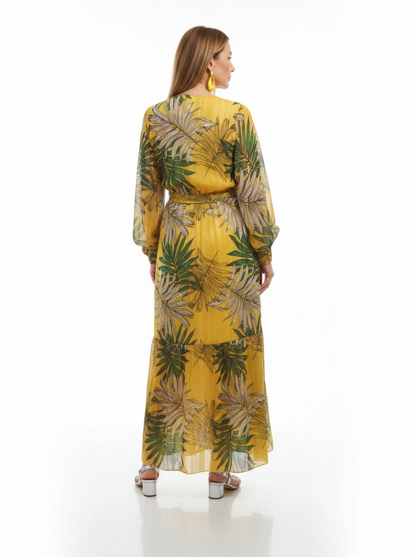espalda vestido para ceremonias estampado tropical largo