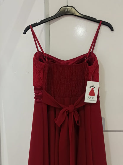 espalda Vestido de Fiesta Corto Bunbury con Top con Encaje y Falda de Vuelo granate para invitada