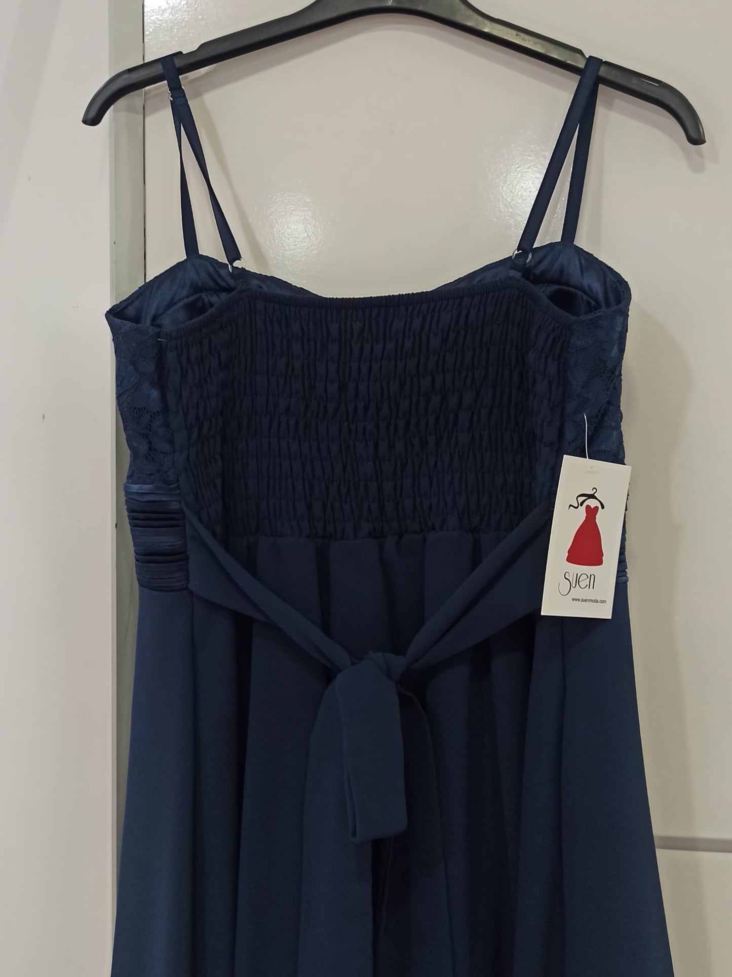 espalda Vestido de Fiesta Corto Bunbury con Top con Encaje y Falda de Vuelo marino para invitada