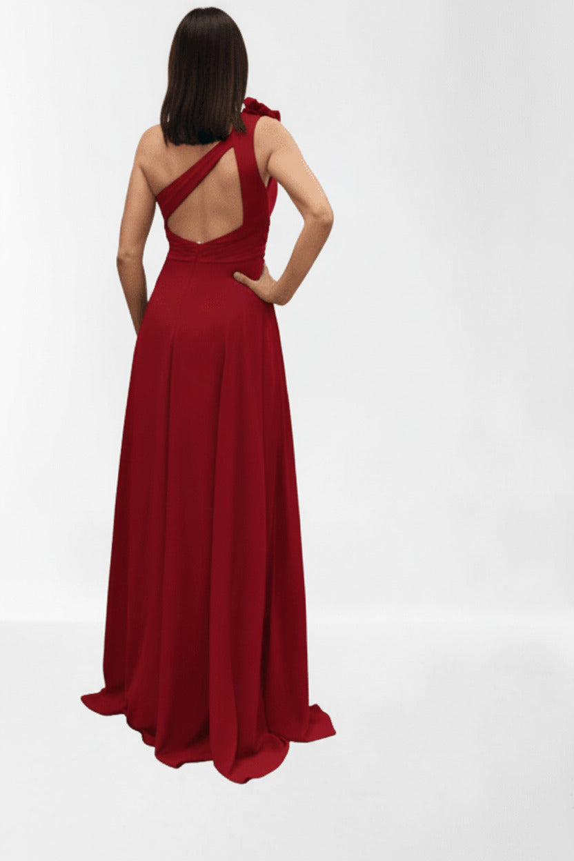 Vestido Largo de Fiesta Tianjin - Escote Asimétrico de Un Hombro con Detalle Floral