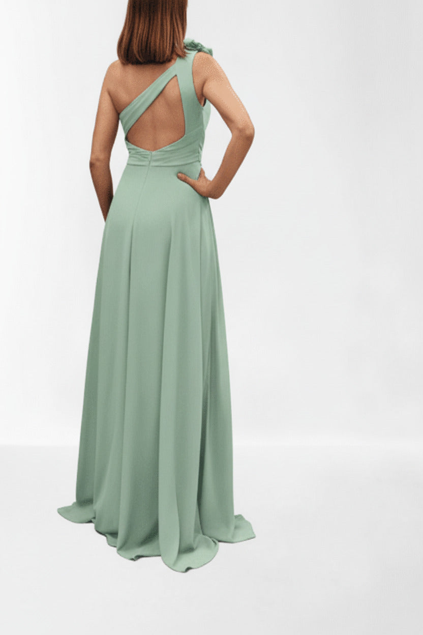 Vestido Largo de Fiesta Tianjin - Escote Asimétrico de Un Hombro con Detalle Floral