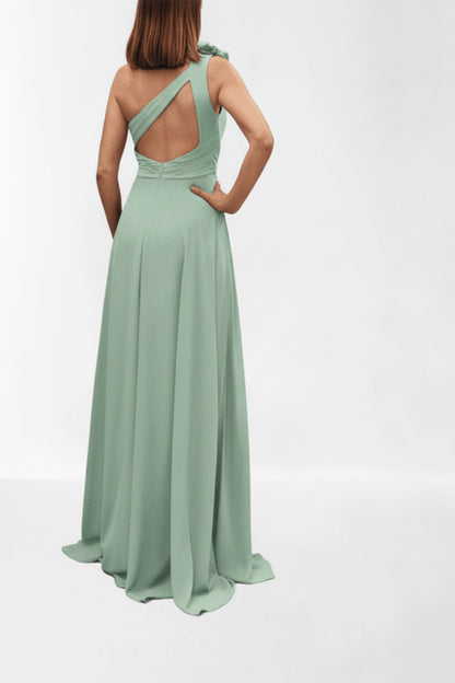 Vestido Largo de Fiesta Tianjin - Escote Asimétrico de Un Hombro con Detalle Floral