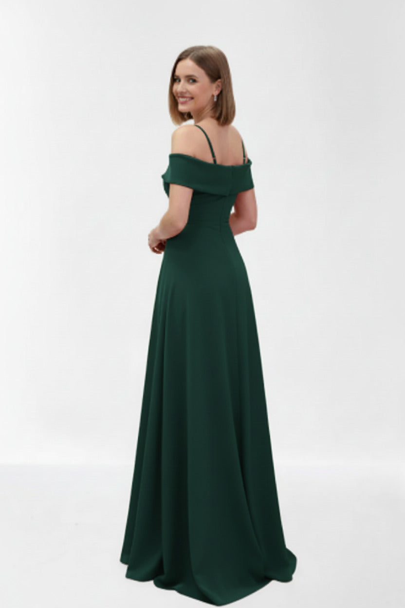 espalda vestido de fiesta largo escote barco verde oscuro