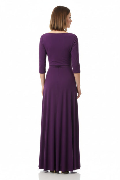 espalda vestido de fiesta largo de licra con manga francesa morado