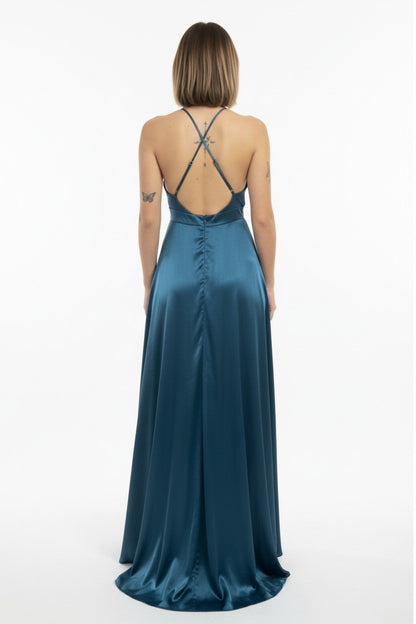 espalda vestido de fiesta largo tela semi brillante con abertura