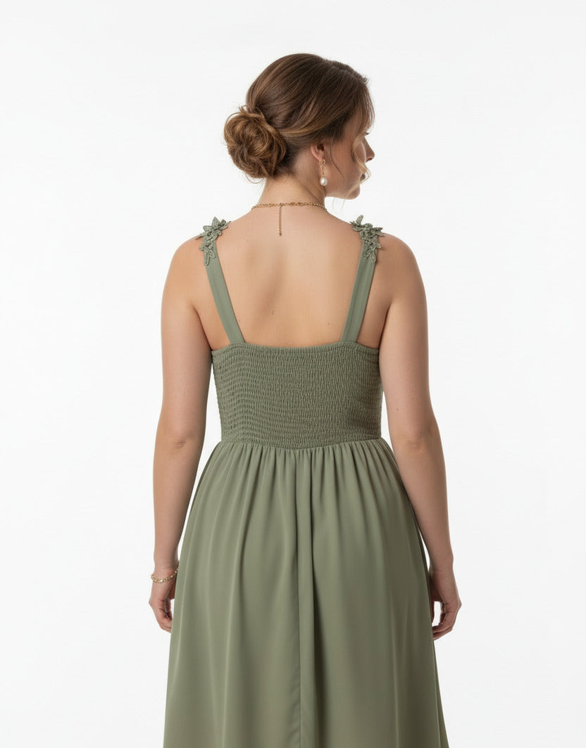 espalda Vestido para boda largo Talla Grande con Tirantes con Encaje verde salvia