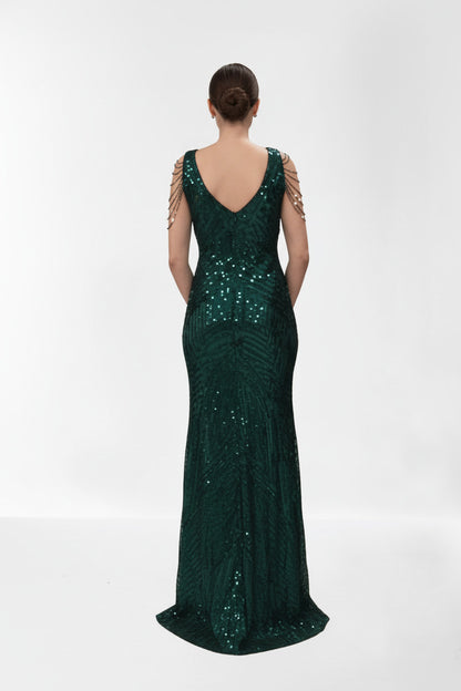 Vestido de Fiesta Sirena Aliste-con Lentejuelas y Pedrería