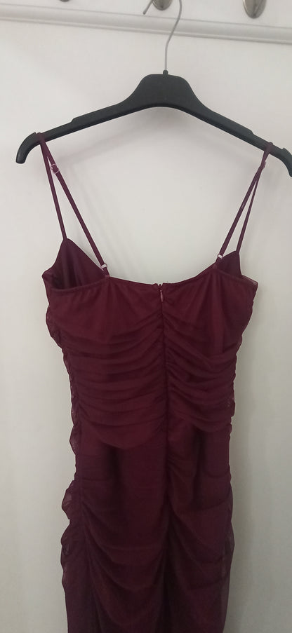 Vestido largo tul Perugia-con fruncidos y  tirante fino