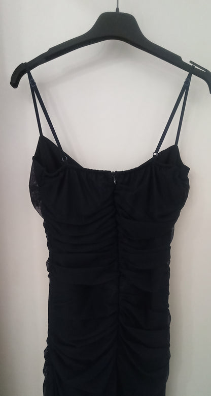 Vestido largo tul Perugia-con fruncidos y  tirante fino