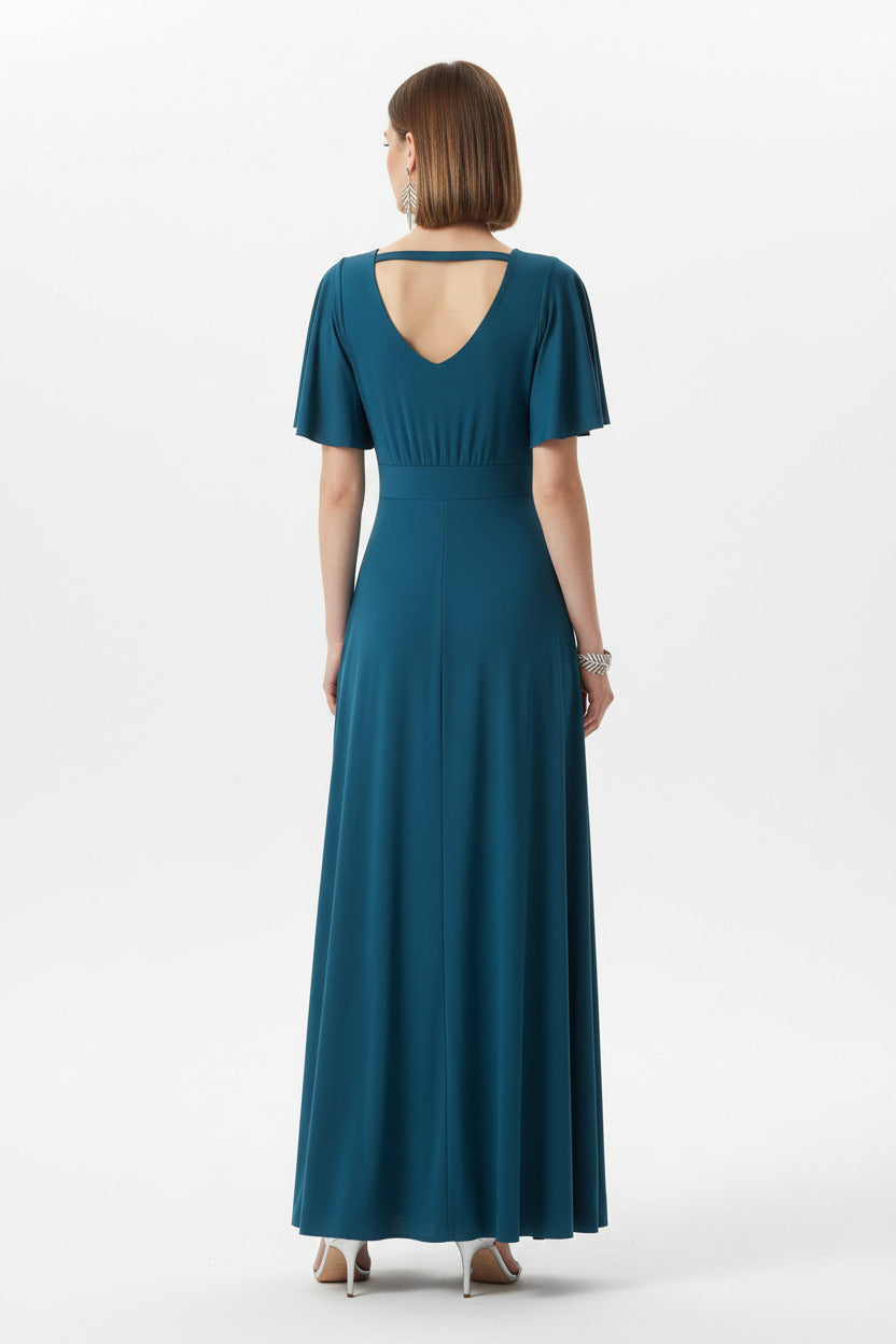 Vestido de Fiesta Largo Memphis - Manga Corta Escote Pico