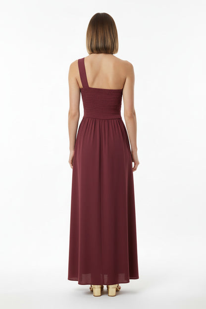 Rome long party dress with asymmetrical neckline