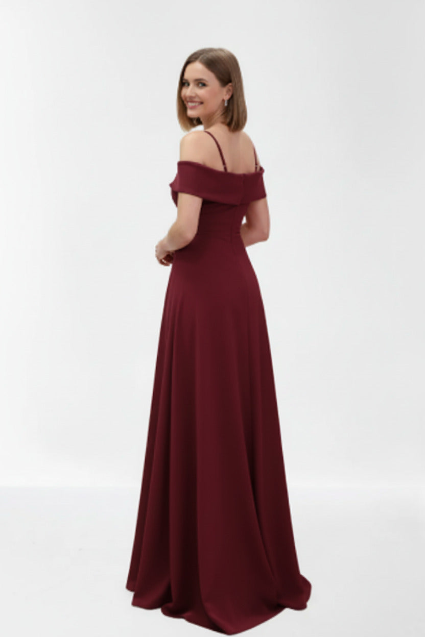 espalda vestido de fiesta largo escote barco burdeos