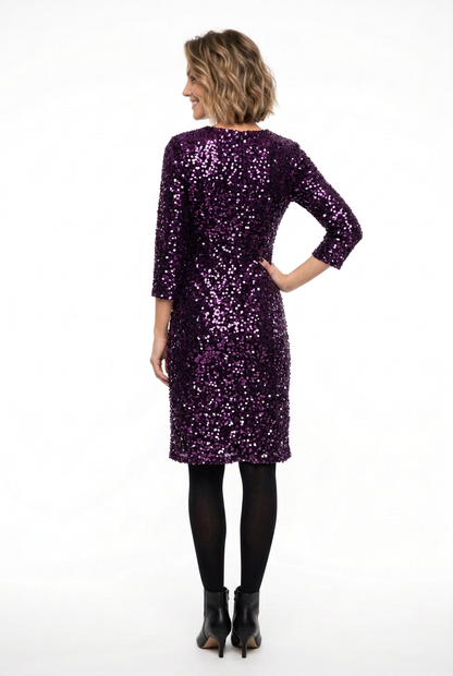 esplada vestido de fiesta corto manga francesa de lentejuelas moradas