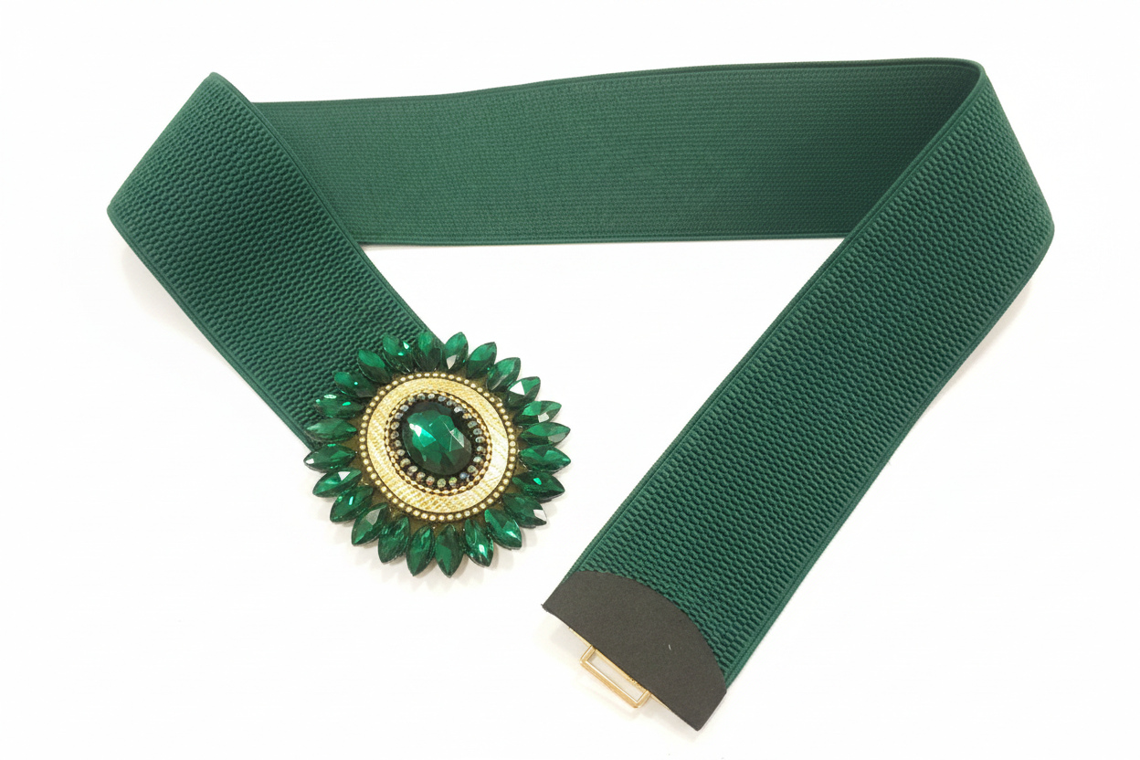 hebilla cinturon de fiesta verde con pedrería