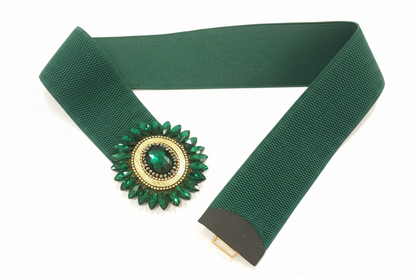 hebilla cinturon de fiesta verde con pedrería