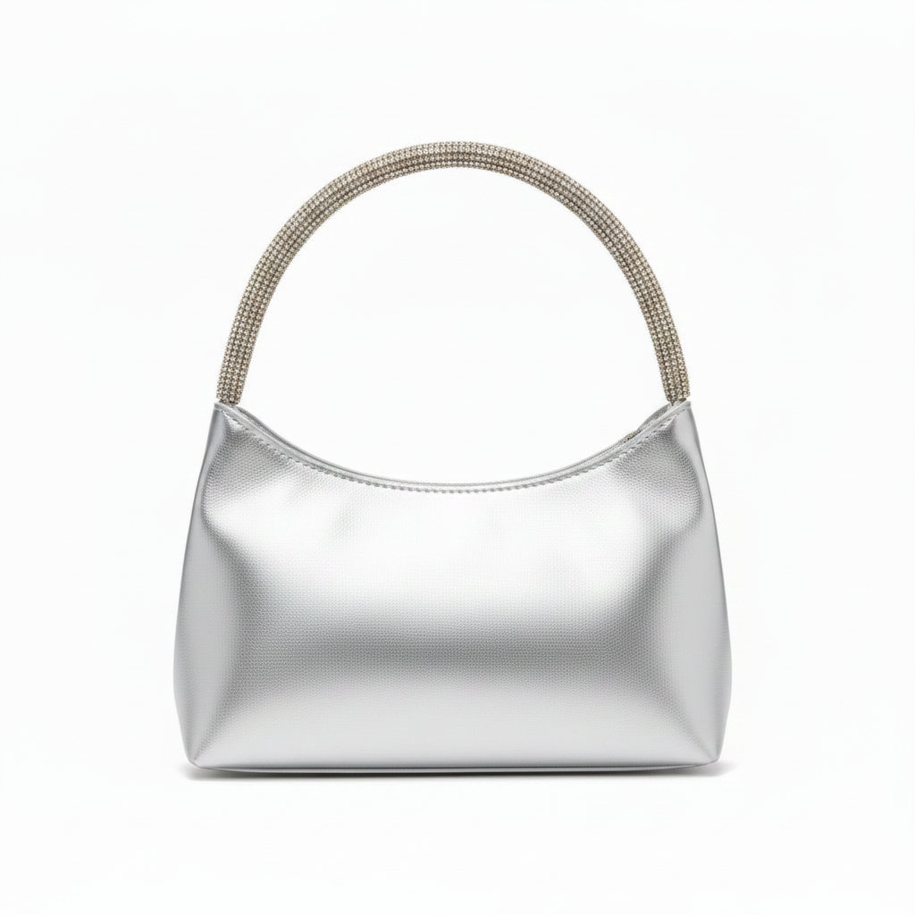 Bolso joya plateado con strass - vista trasera