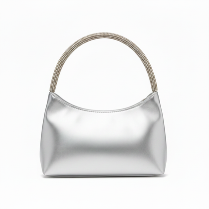 Bolso joya plateado con strass - vista trasera