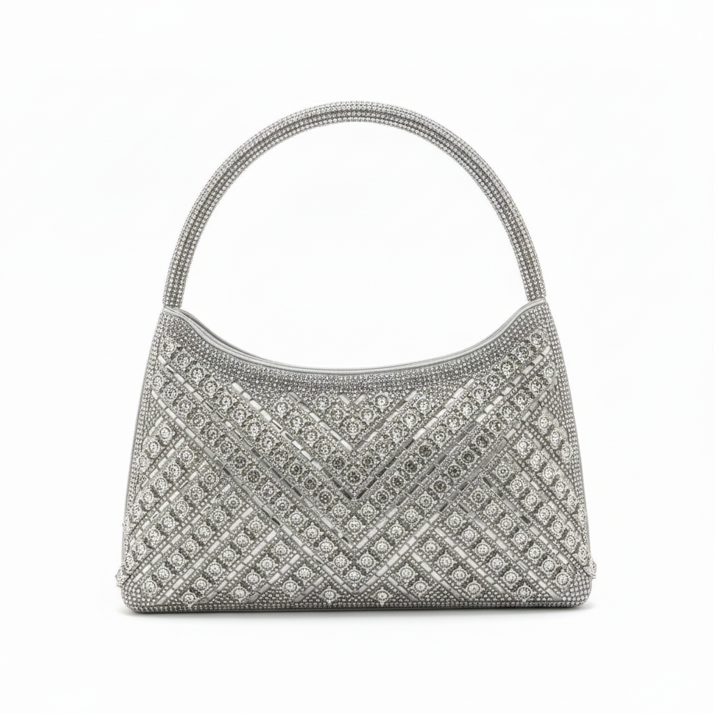 Bolso joya plateado con strass - vista frontal