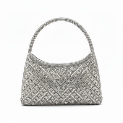 Bolso joya plateado con strass - vista frontal