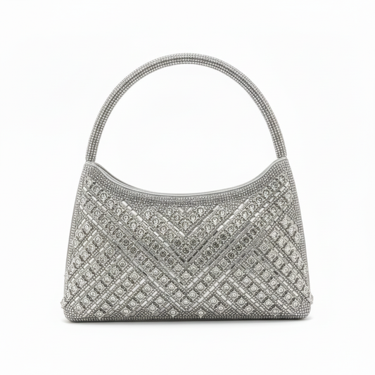 Bolso joya plateado con strass - vista frontal