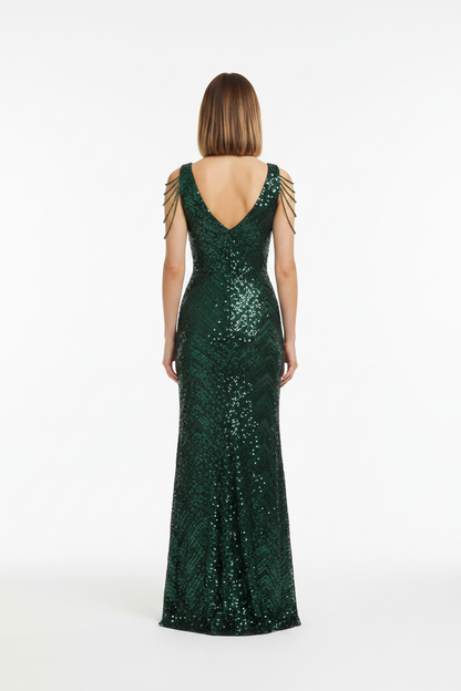 Vestido Cesky espalda verde oscuro