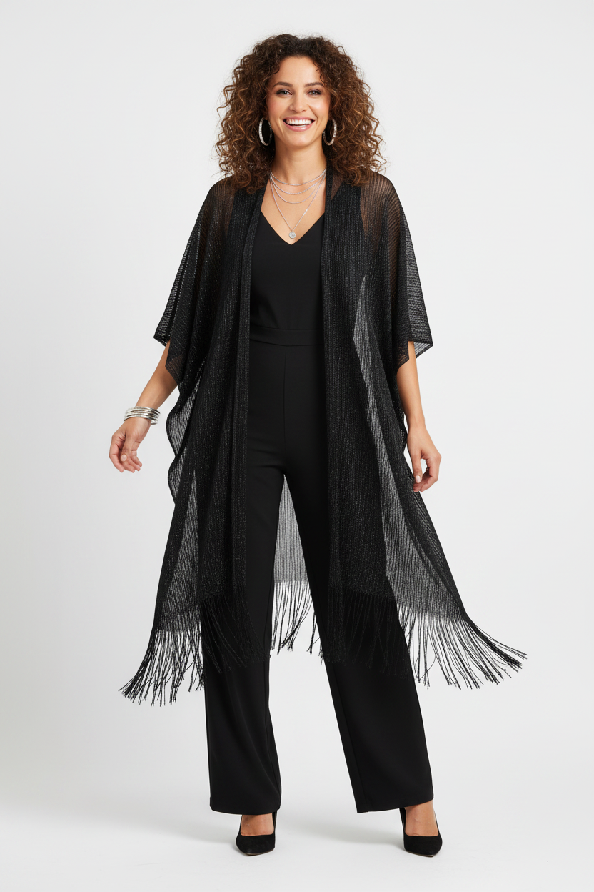 capa kimono negra con flecos