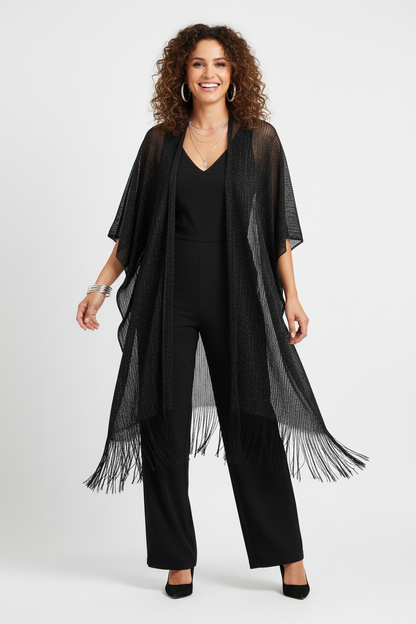 capa kimono negra con flecos