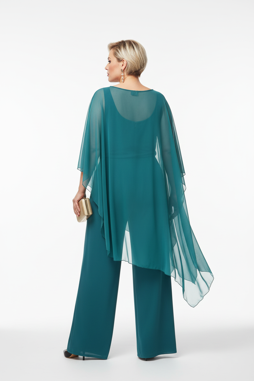 espalda mono para invitada talla grande con capa verde